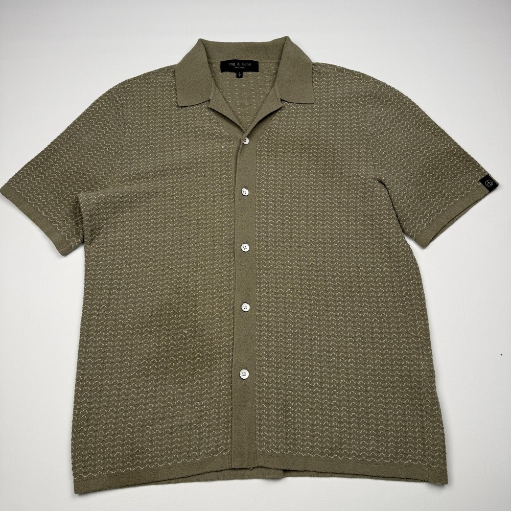Rag & Bone Avery Zuma Toweling Shirt Mens Small Green Knit Short Sleeve